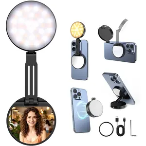 Selfie Light Portable Fill Light Compatible with  Magsafe, 5 LED Modes CRI95+ Phone Ring Light with Mirror Rechargeable Selfie Light for Photography Video Conference Makeup