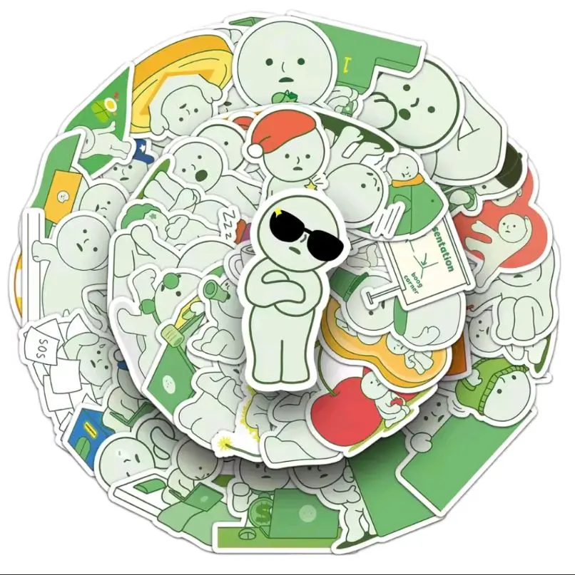 Kawaii Smiskis Green Figure 50 Pcs Stickers Decals | Scrapbooking Notebook Luggage Laptop Skateboard Sticker