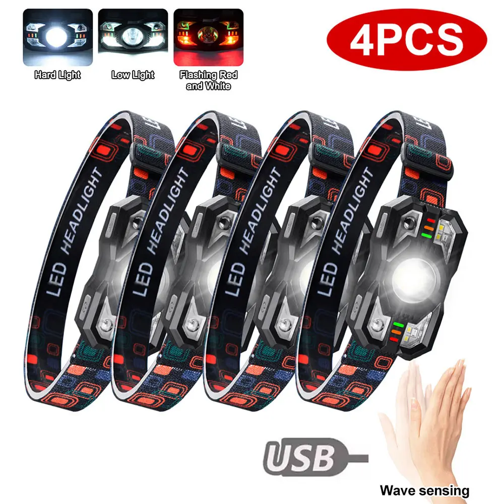 Ultra Bright Rechargeable LED Headlamp, 1200 Lumens Head Flashlight, Motion Sensor, 10 Modes, White & Red Light, Adjustable Angle, Type-C Fast Charging, 800mAh EDC Outdoor Camping Gear