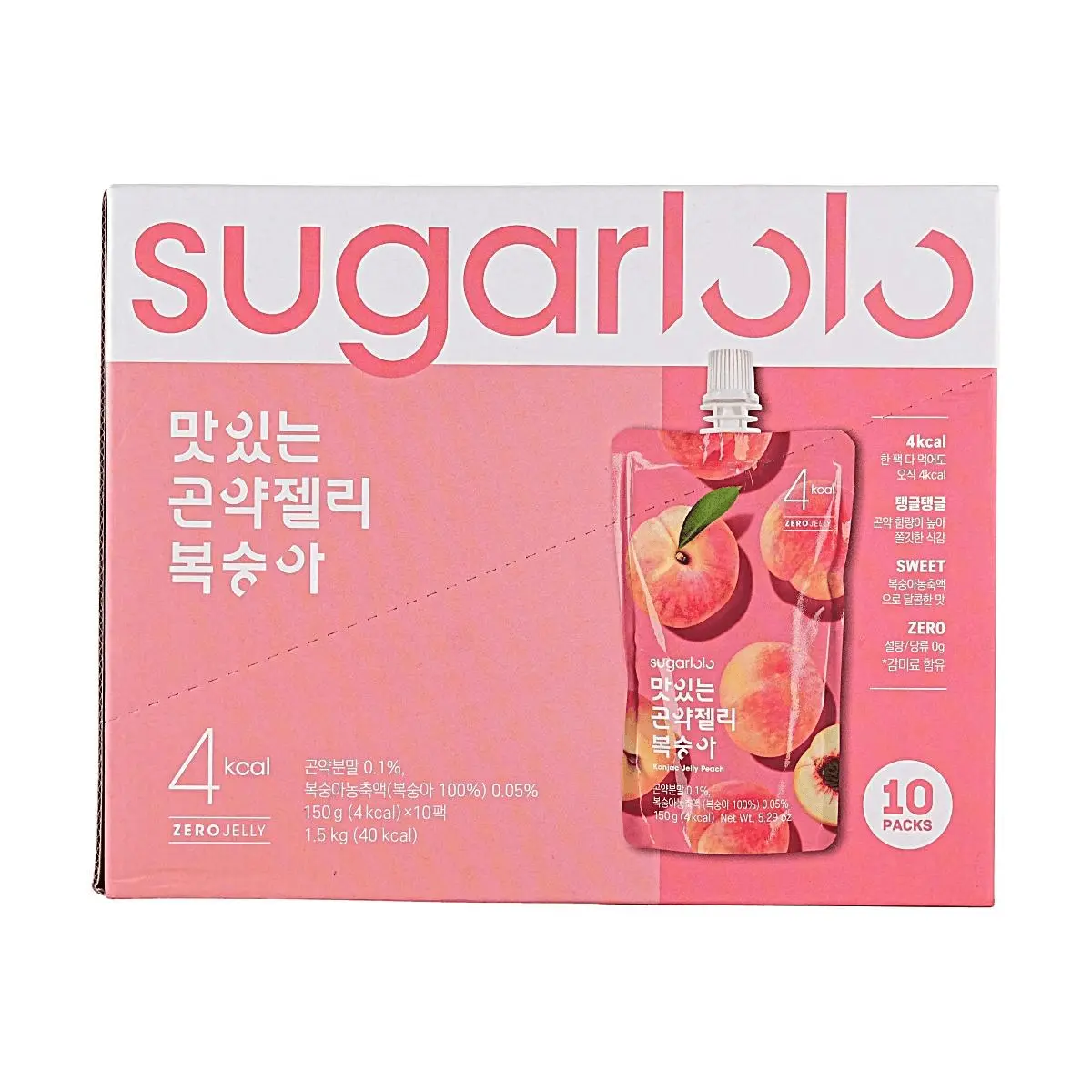 SUGARLOLO Korean Peach Konjac Jelly - 0 Sugar, 4 Calorie Snack, 10 Pouches