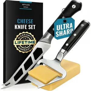 2-PCS Cheese  Set - 5? Stainless Steel  & 3.5? Slicer for Soft & Hard Cheeses -  , Pronged & Non-Stick, Pakkawood Handles - Cheese  For Charcuterie Board
