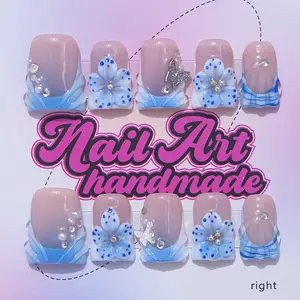 Delicatething Y2K Style Nail Set, Handmade Nails, Handmade Butterfly Design, Includes Jelly Glue, Crystal Stick, File, Perfect Gift for Women