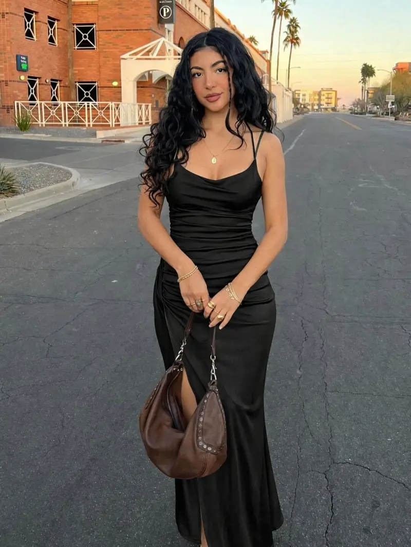 Black silky halter dress - TikTok Shop Black silky halter dress - TikTok Shop