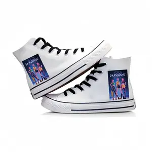 K‑pop Cartoon–Themed White Canvas Shoes — Unisex High‑Top Canvas Sneakers for Couples, Teens’ Training Flats, Non‑Slip Outdoor Sports Shoes