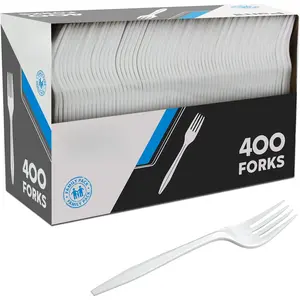 Medium-Weight Disposable Plastic Forks [400-Pack] - Bulk White Plastic Silverware For Parties, Weddings, Catering  Stands, Takeaway Orders & More- Sturdy Single-Use Partyware Forks