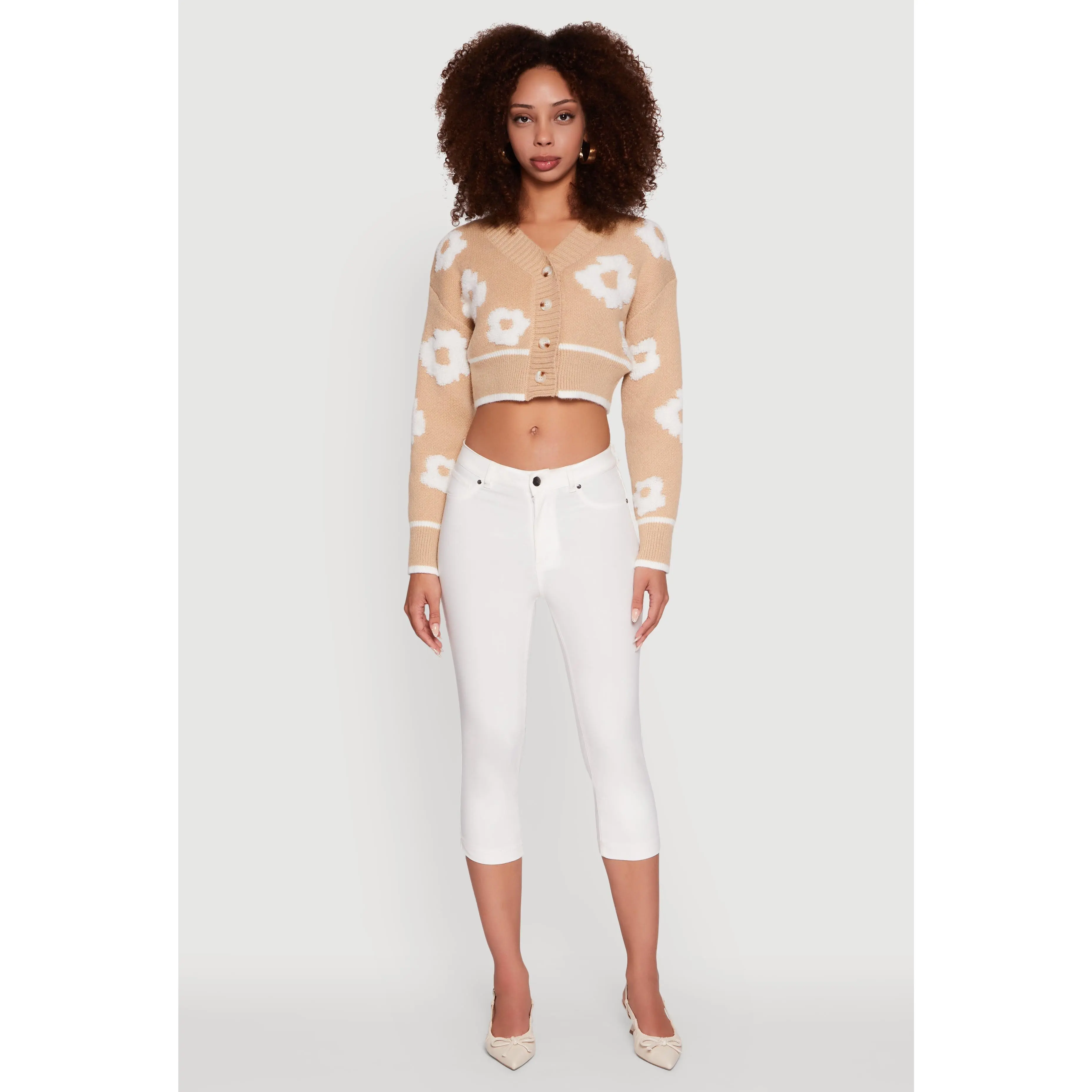 Chenille Floral Brushed Knit Cropped Cardigan