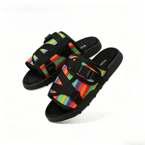 Vibrant Rainbow Stripe Adjustable Strap Slide Sandals Open Toe Platform Slippers Streetwear Summer Shoes for Men Women