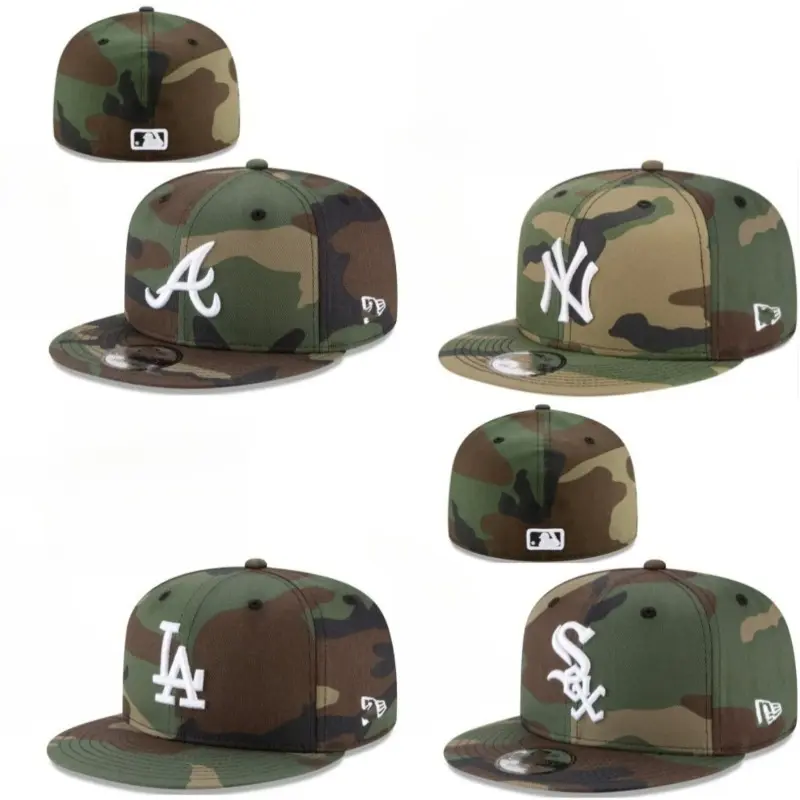 New Era MLB 59FIFTY Camo Fitted Baseball Cap New York Yankees Los Angeles Dodgers Atlanta Braves Chicago White Sox Flat Brim Hat
