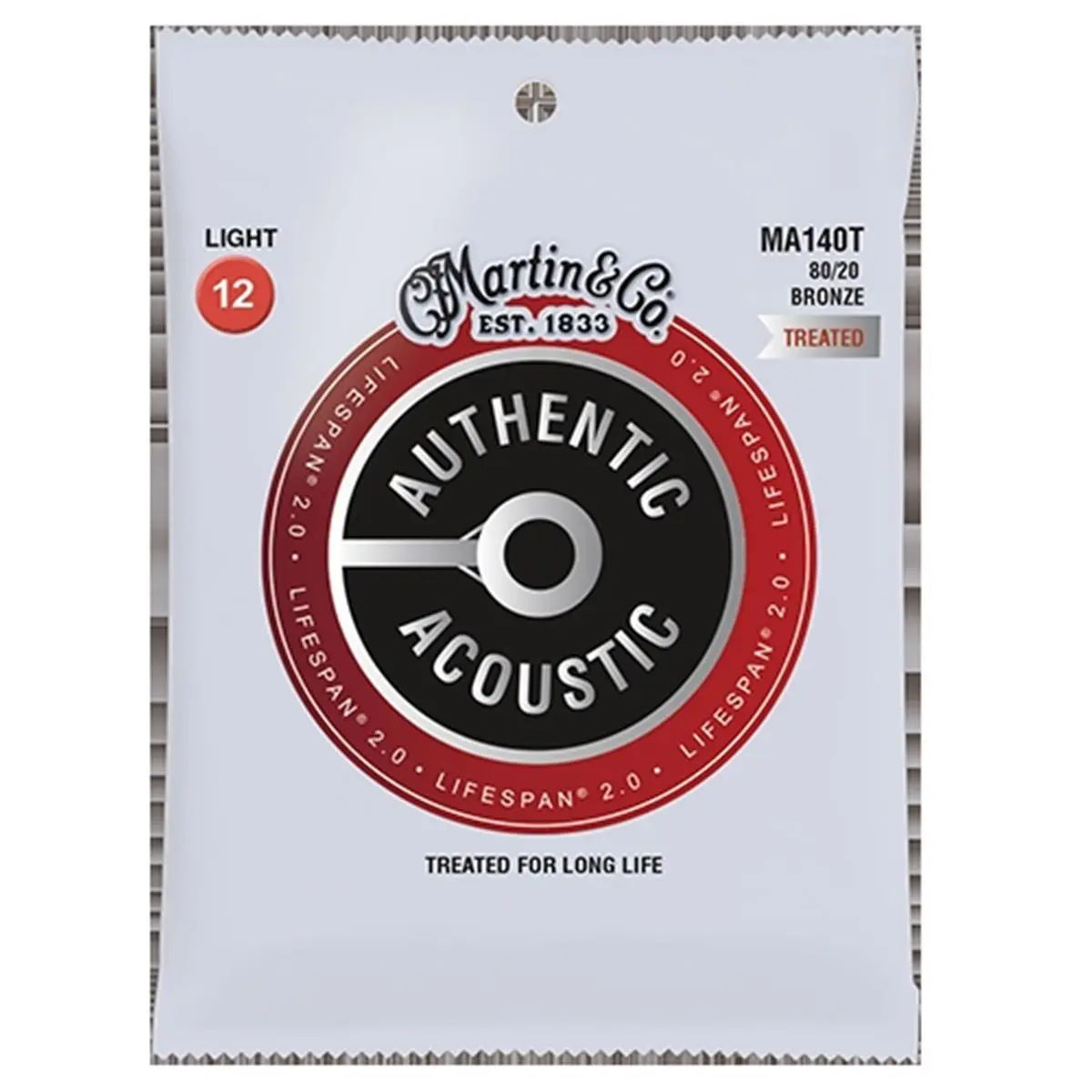 Martin Authentic Acoustic Lifespan 2.0 Treated 80-20 Bronze Medium Guitar Strings - Great Playability, Enhanced Tone, Reliable Performance, Long Life