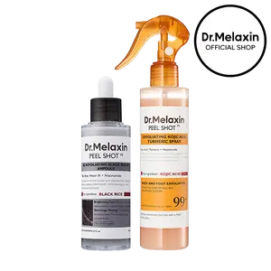 [Dr.Melaxin Official] Body & Face Peel Shot Duo - Glow Rice Peeling Ampoule Gentle Exfoliant Korean Radiant Skin Care Pure Kojic Acid & Turmeric