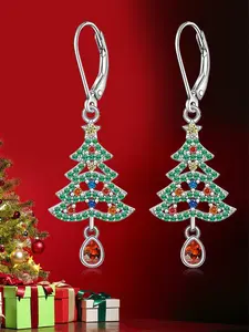 1 Pair Fashion Christmas Tree Cubic Zirconia Drop Earrings For Women For Wedding Engagement Anniversary Party Jewelry Christmas Day Gift Teardrop Earrings