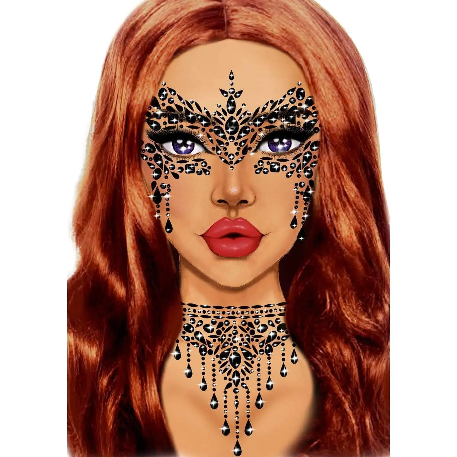 High Quality Sparkly Reusable Face Jewelry - Skin-Safe Strong Adhesive Face/Body Stickers, Masquerade Mask & Themed Party Festive Accessories, High Quality Rhinestone