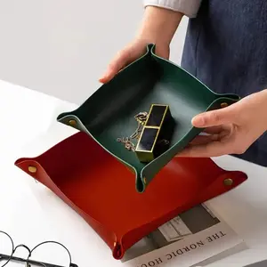 1pc Leather Storage Tray Dice Box Coin Desktop Jewelry Box Makeup Key Tray DIY Household Folding Tray Storage Case Home Jewelry Organizer Accessories Box