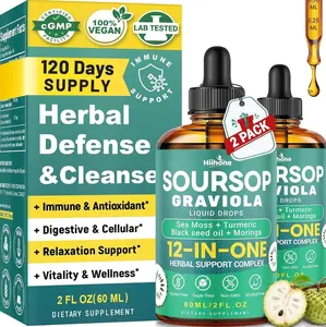 HIIHONE (2 Pack 12 in 1 Soursop Bitters Liquid Drops with Sea Moss, Moringa, Turmeric, Black Seed Oil for Immune, Digestive & Antioxidant Support, 2 Fl Oz
