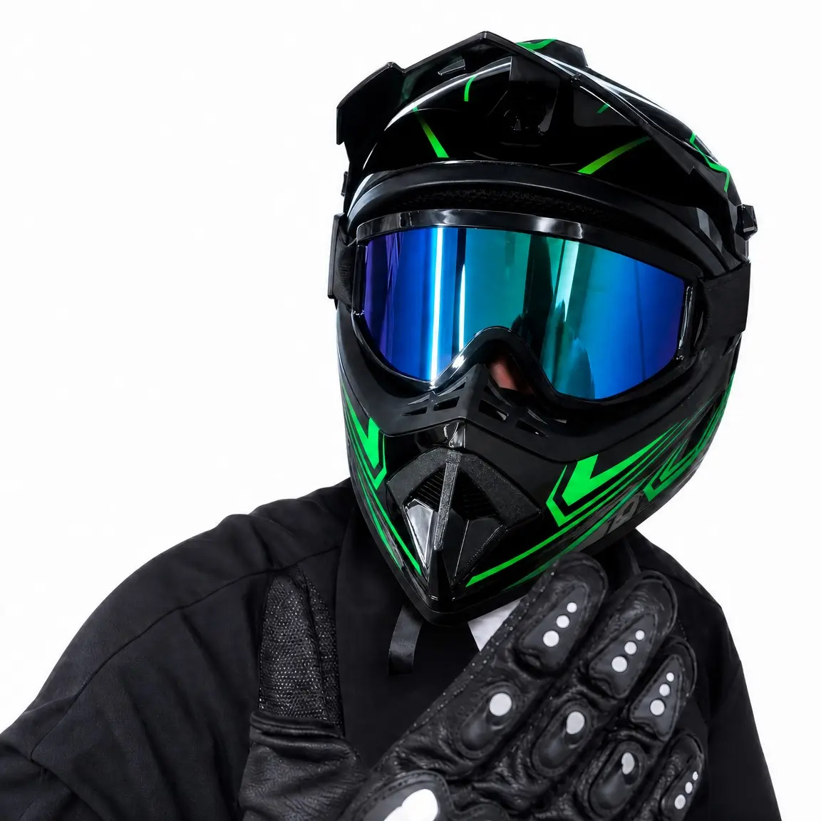 Unisex Fit Motocross Protective Gear Set, Full-Face Polycarbonate ABS Shell with EPS Foam Lining, 4-Piece Impact Safe Off-Road Dirt Bike Gear with Quick Release, Sizes S-XL, 1.5Kg, 4 Pieces, Helmet, Integrated Visor