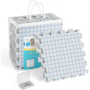 Blocking Mats for Knitting, Extra Thick Knitting Blocking Mat with Grid Lines, 9 Packs Crochet Blocking Board for Needlepoint or Crochet Includes 100 T-pins and Storage Bag