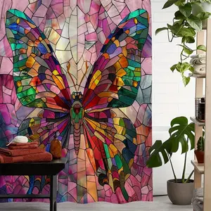 Butterfly Pattern Waterproof Polyester Shower Curtain, Decorative Fabric Curtain for Bathrooms & Rooms, High-End No-Drill Bath Curtain with 12 Hooks, Bathroom Accessory, Bathroom Decoration Accessories