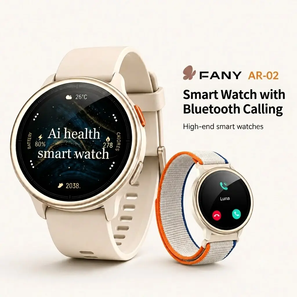 FANY AR-02 AI Smart Watch with Silicone Band, 1.27in Full Touch Screen, IP68 Waterproof Bluetooth Music Player, Heart Rate/Sleep Monitor Fitness Tracker for iPhone Android Phones health smartwatch  Wearable Smartphone Wristwatch sport mode smartwatch2026,