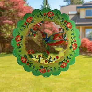 Hummingbird Design Hanging Decor, 3D Stainless Steel Hanging Wind Spinner, Metal Bird Wind Catchers Kinetic Sculpture, Garden Sculptures for Indoor/Outdoor Decor, Garden Accessories