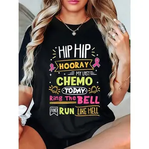 100% Cotton Last Chemo Today Ring The Bell Breast Cancer Warrior T-Shirt Casual Short Sleeve Shirt Summer, Cotton, Casual, Short Sleeve, Graphic Tee, Soft, Breathable, Loose Fit, Streetwear, Daily Wear, T-Shirtt