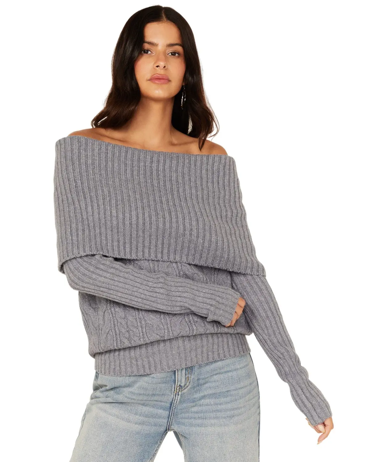 Shyanne Women's Women'S Off The Shoulder Cable Knit Sweater - Swfa24sw12-Slt