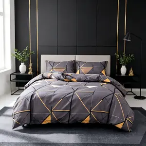 Modern Geometric Line Print Duvet Cover Set, Soft Microfiber Luxury Bedding with Pillowcases, Home Textiles for Bedroom Decor