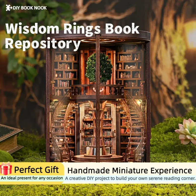 Wooden book nook kit tiny home for adults,DIY Model Kit, Vintage Abstract Renaissance Style, 3D Hand-Assembled Booklet Toy House, Miniature Dollhouse Kit, birthday Gift