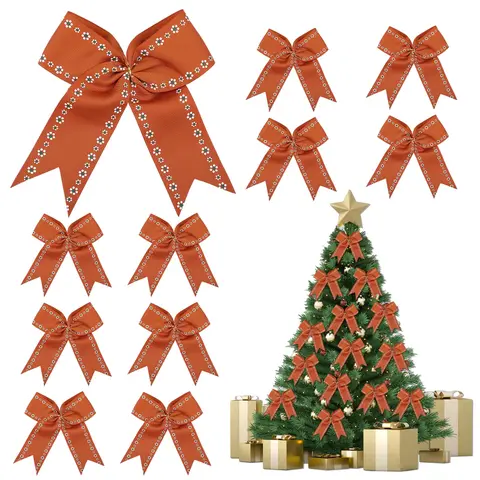 Mexican Navidad Christmas Tree Ornaments, Barro Serape Flower Pre-Tied Ribbon Bows for Holiday Tree Wreath Garland Decorations