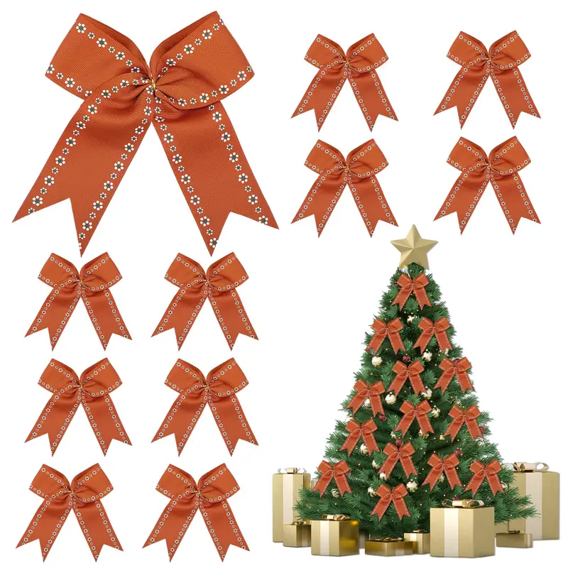 Mexican Navidad Christmas Tree Ornaments, Barro Serape Flower Pre-Tied Ribbon Bows for Holiday Tree Wreath Garland Decorations