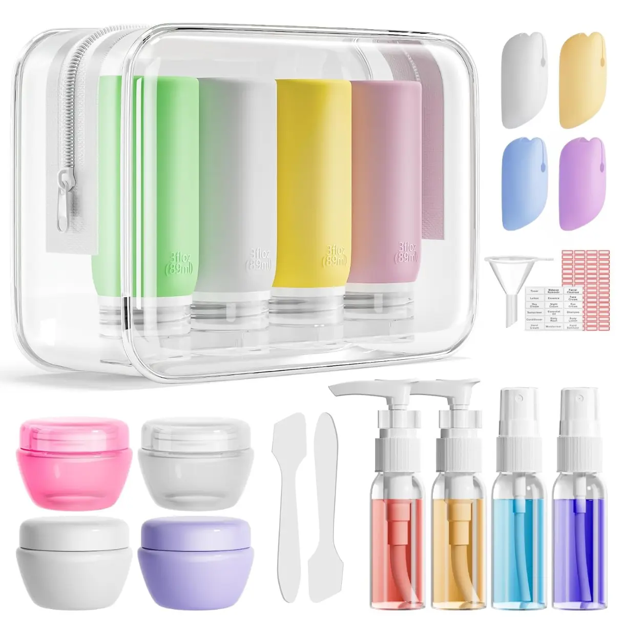 21 Pack Leak Proof Silicone Travel Bottles Set, TSA Approved Containers for Toiletries, Travel Size Accessories and Shampoo Conditioner Bottles with Toiletry Bag (BPA Free)