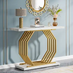 Tribesigns Modern Console Table with Faux Marble Top and Geometric Metal Base Tribesigns Modern Console Table with Faux Marble Top and Geometric Metal Base