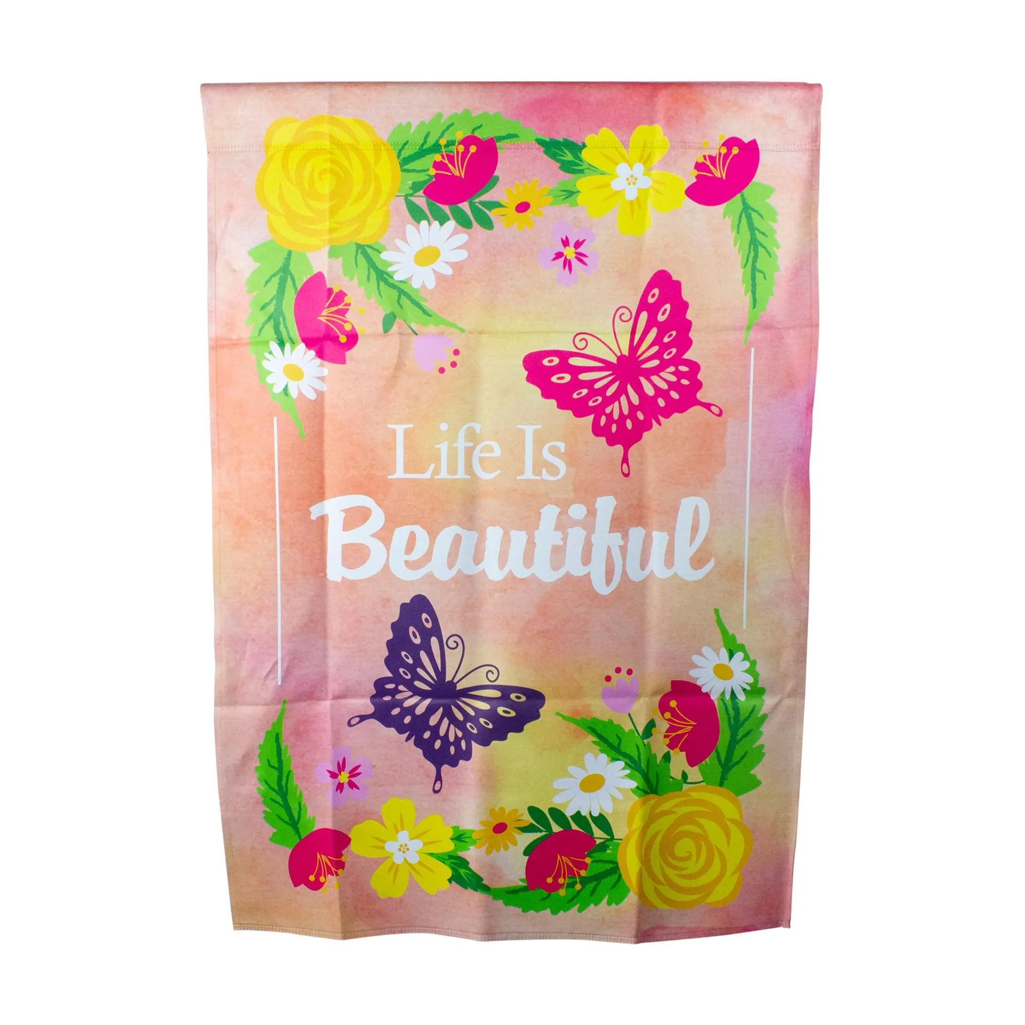 Northlight Life is Beautiful Pink Floral House Flag 28" x 40"