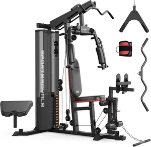 Sportsroyals Home Gym, Multifunctional Workout Station with Leg Press, 150LBS Weight Stack Full Body Workout Equipment for Home Exercise Fitness Strength Training