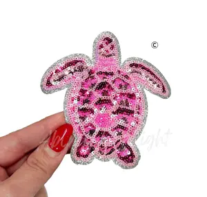 Pink Turtle Summer Sequin Patch-Small