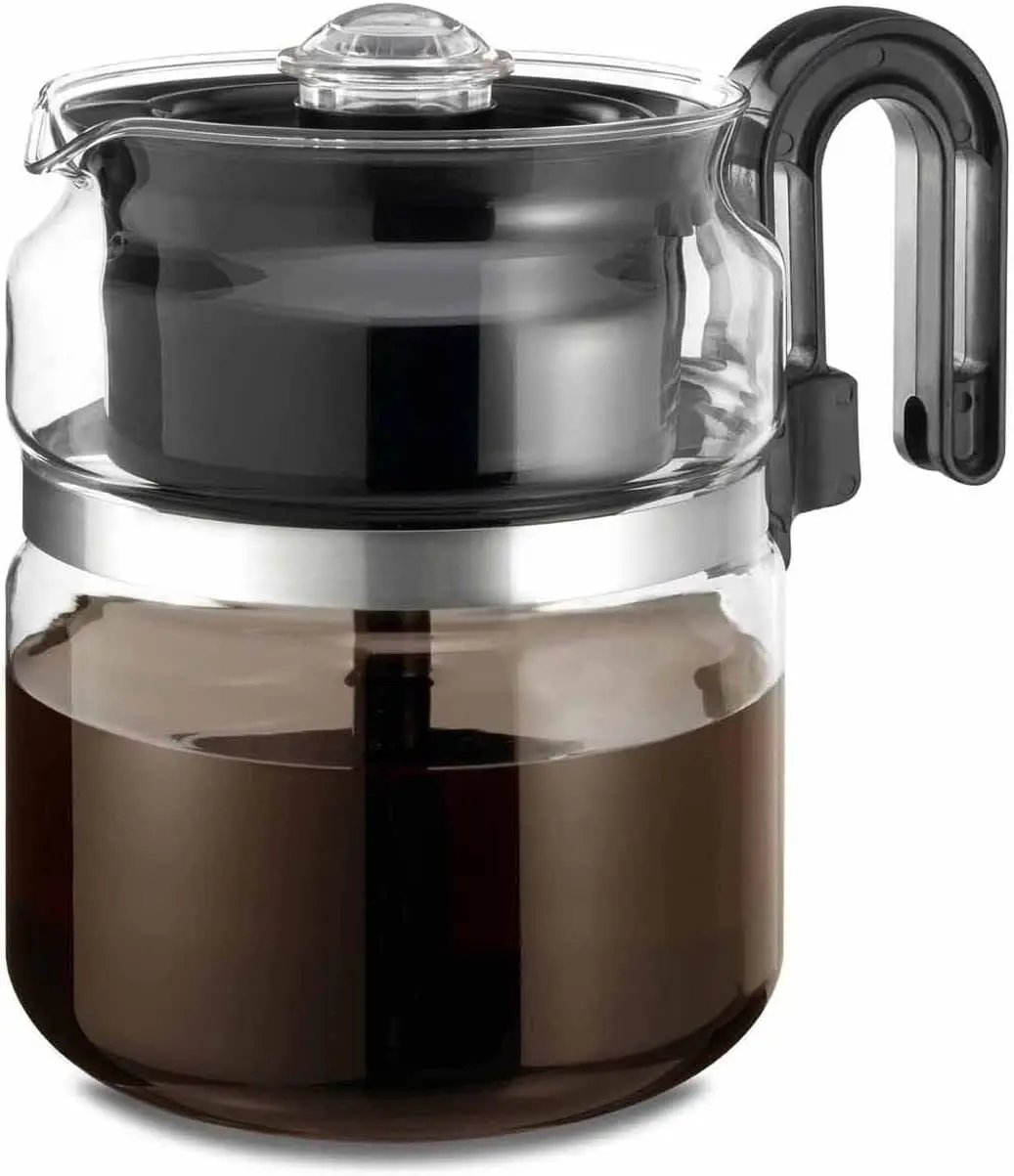 8-Cup Borosilicate Glass Stovetop Percolator Coffee Pot - Metal-Accented - Dishwasher Safe - Compatible with Electric and Gas Ranges