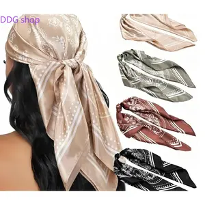 Women's 4PCS 35” Silk-Like Satin Square Shawl Wrap - Boho Style, Satin Lined Turban, Head/Neck Cover for Sleeping, Stylish Accessories for Women (Sports & Outdoor Accessory),summervibes