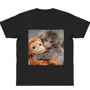 Punch Monkey and plushie Cotton Graphic Shirt Tee Baby Monkey Plush Top Mothers Day Animal Lover Mother Gift Cute Cozy Mom y2k Top Trending Machine Wash Safe