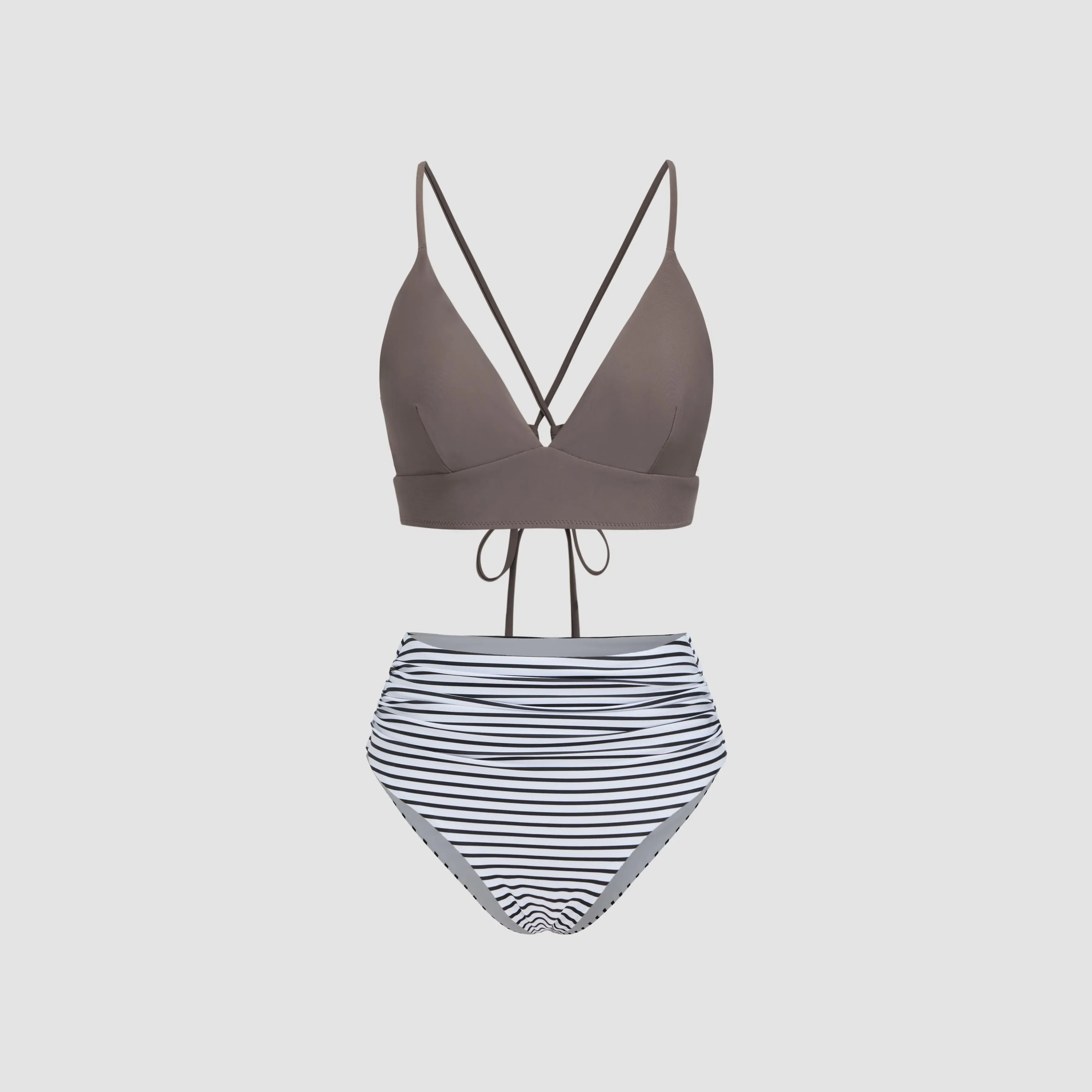 Cider Women's Striped Strappy Bikini, 2-Piece Swimsuit Set Featuring a Bikini Swim Top for Beachwear, Triangle Bikini Top