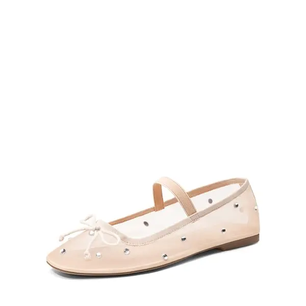 Dream Pairs Women's Bedazzled Sparkle Mesh Ballet Flats - Casual Slip-On Footwear, Walkable Design with Rhinestone Embellishment, Elastic Band, Bow, Mesh Upper for Breathable Wear, Walking Shoes