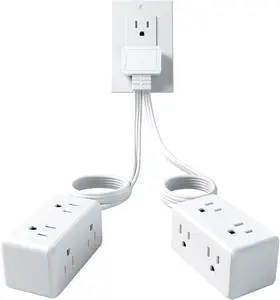 12-Outlet Split Extension Cord, 10FT Flat Plug Power Strip (5FT on Each Side), Ultra-Thin Flat Extension Cord for Home Office Dorm Desk, ETL Listed