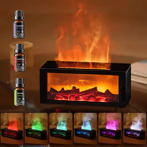 Pniaw 300ml Colorful Fireplace Flame Ultrasonic Mist Fragrance Humidifier - Aromatherapy Diffuser with Remote, Timer, Essential Oil Compatibility - for Room Office Use, Diffuser Essential Oil