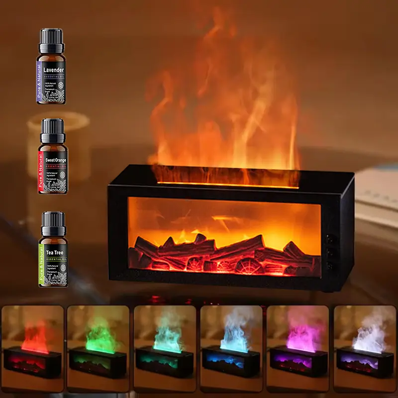Pniaw 300ml Colorful Fireplace Flame Ultrasonic Mist Fragrance Humidifier - Aromatherapy Diffuser with Remote, Timer, Essential Oil Compatibility - for Room Office Use, Diffuser Essential Oil