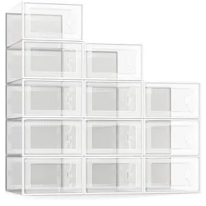 Pack of 12 Transparent Plastic Stackable Shoe Organizers for Space Saving Foldable Design