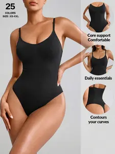 Women's Seamless Basic Shaping Bodysuit, Womenswear, Shapewear, Underwear, Tummy Control Slimming Thong Body Shaper, Adjustable Strap, Fit, Casual Style, All Seasons, Regular Length