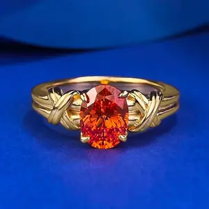 S925 Sterling Silver  Orange Oval Radiant  6*8mm  6A Cubic Zirconia Ring-423