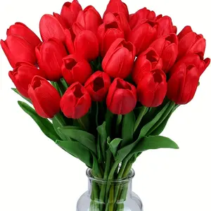 22 Artificial Tulips, Imitation Tulip Stems, PU Material, Suitable for Spring, Easter Vase, Wedding Bouquet, Indoor & Outdoor Decoration