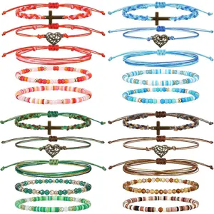 20 count  Braided Bracelets 4 Color Adjustable Christian Braided String Surfer Bracelets Set Graduation Gifts