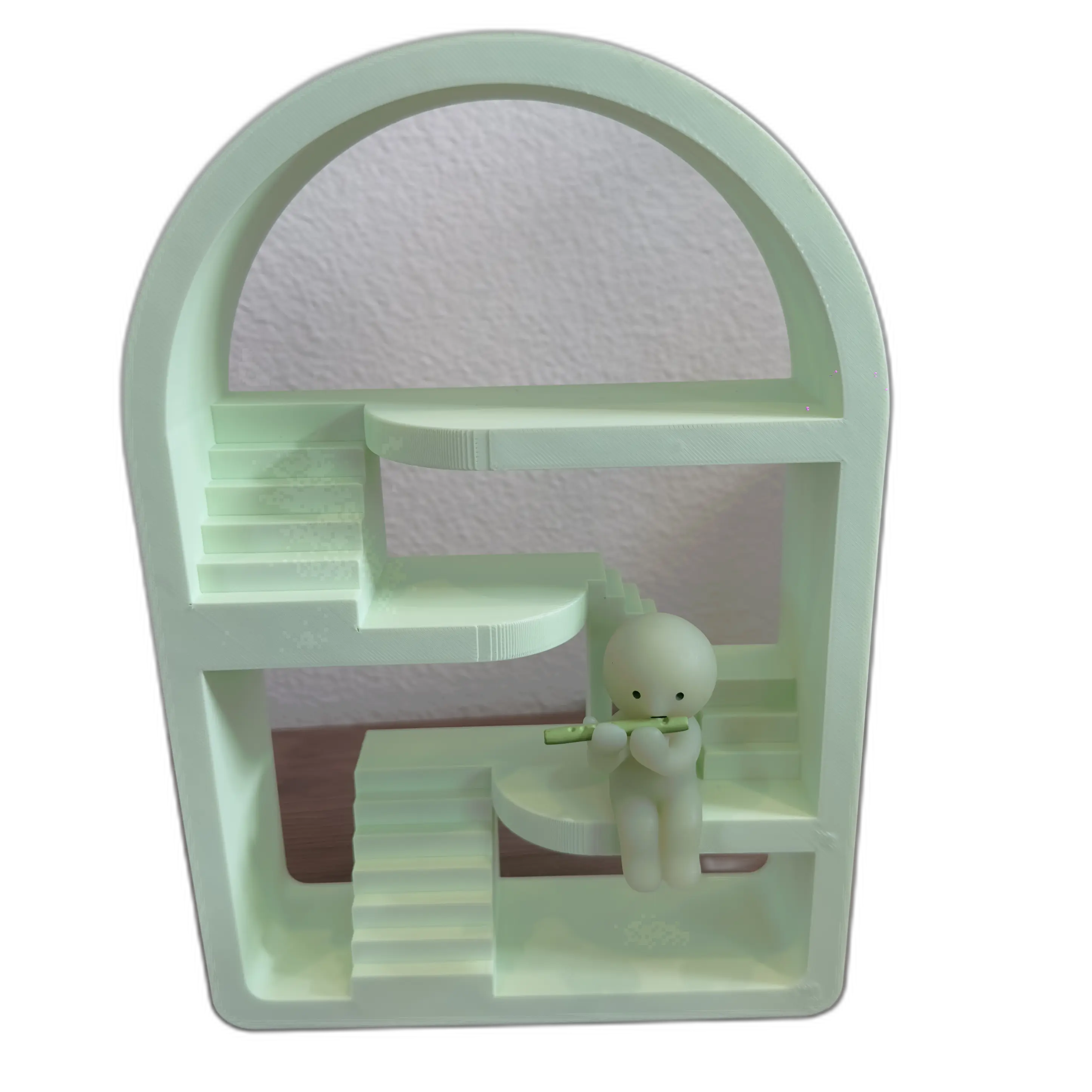 Rounded Smiski Shelf - Smiski House Display Organizer Ver. 3, 3D-Printed Design with Bathtub, Table & Stairs, Durable Plastic, Customizable Text Options Available