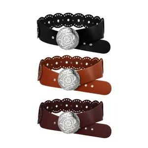 Retro Women's Western Cowboy PU Leather Rivet Waist Belt Adjustable Accessories