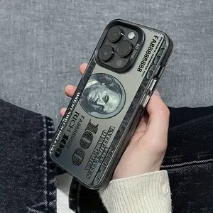 1pc New $100 bill pattern mobile phone case, suitable for Apple iPhone 16 15 14 13 12 11Pro Max mobile phone protective case, iPhone XS XR X 8 7 Plus, creative boy black mobile phone case birthday Christmas gift Halloween gift boyfriend gift give father f